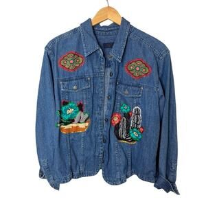 Vintage Crazy Horse Liz Claiborne 90s Denim Jacket Southwestern Statement XL